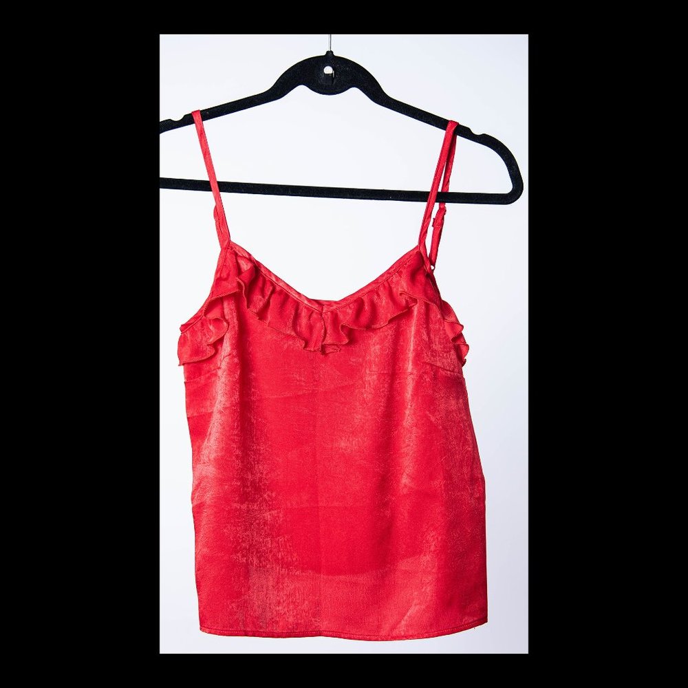 Unique21 Womens Red V-neck Soft Ruffle Trim Cami Top Size 8